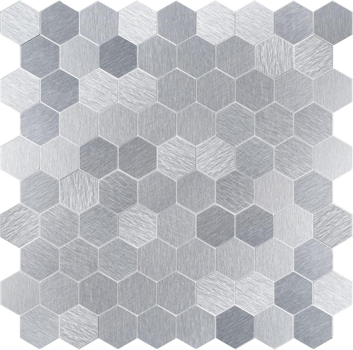 Hexagon Peel and Stick Metal Backsplash, 10-Sheet Peel and Stick Tiles Hexagon M