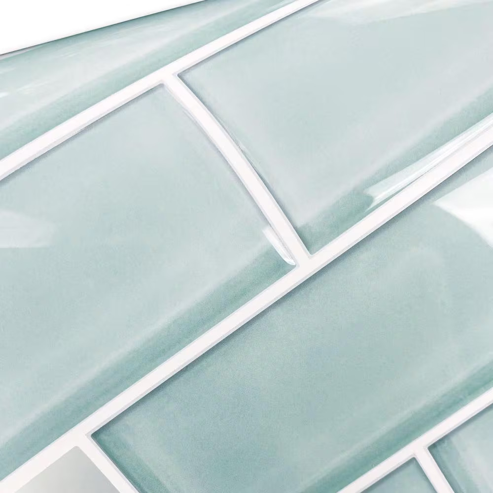 Aqua 10.5 In. X 10.5 In. Seaglass Subway Polyurethane Peel and Stick Tile (Total