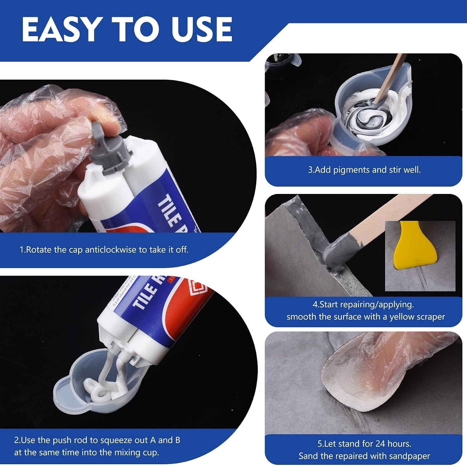 Fast-Drying Color Match Tile Repair Paste for Acrylic, Granite & More – 3.4 oz