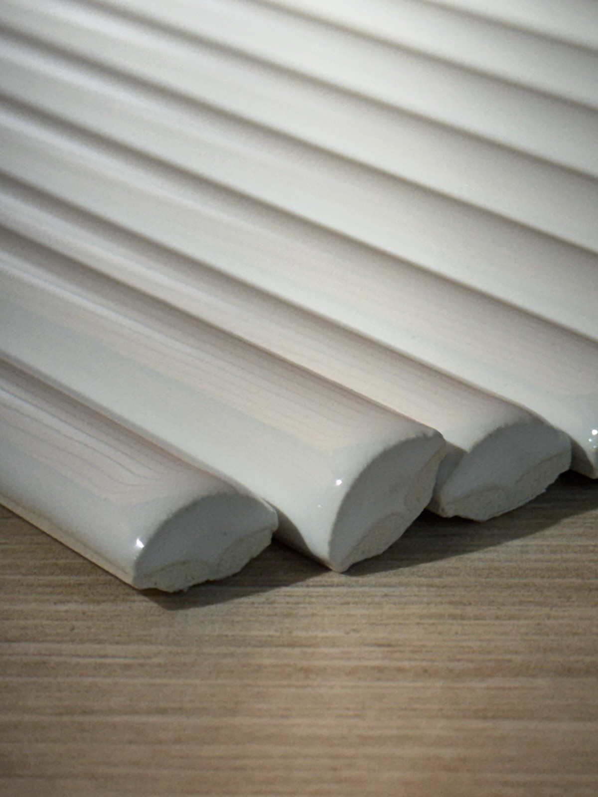 12)LuxeCraft Arctic White Glossy 1/2 in. x 12 in. Glazed Ceramic Jolly Tile Trim