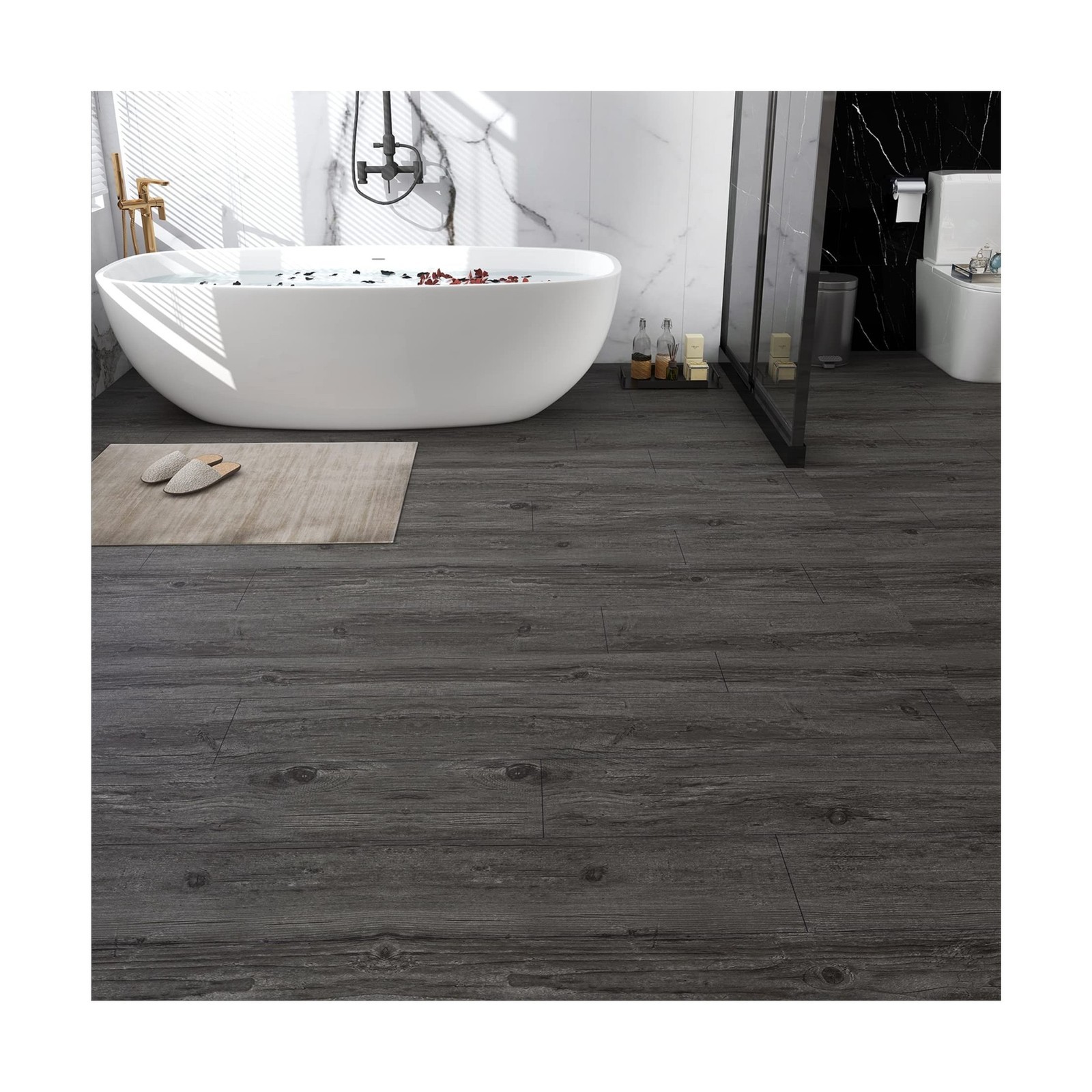 Peel and Stick Floor Tile, 36 Pc Waterproof Heavy Duty Wood Grain Tiles, 36″x 6″