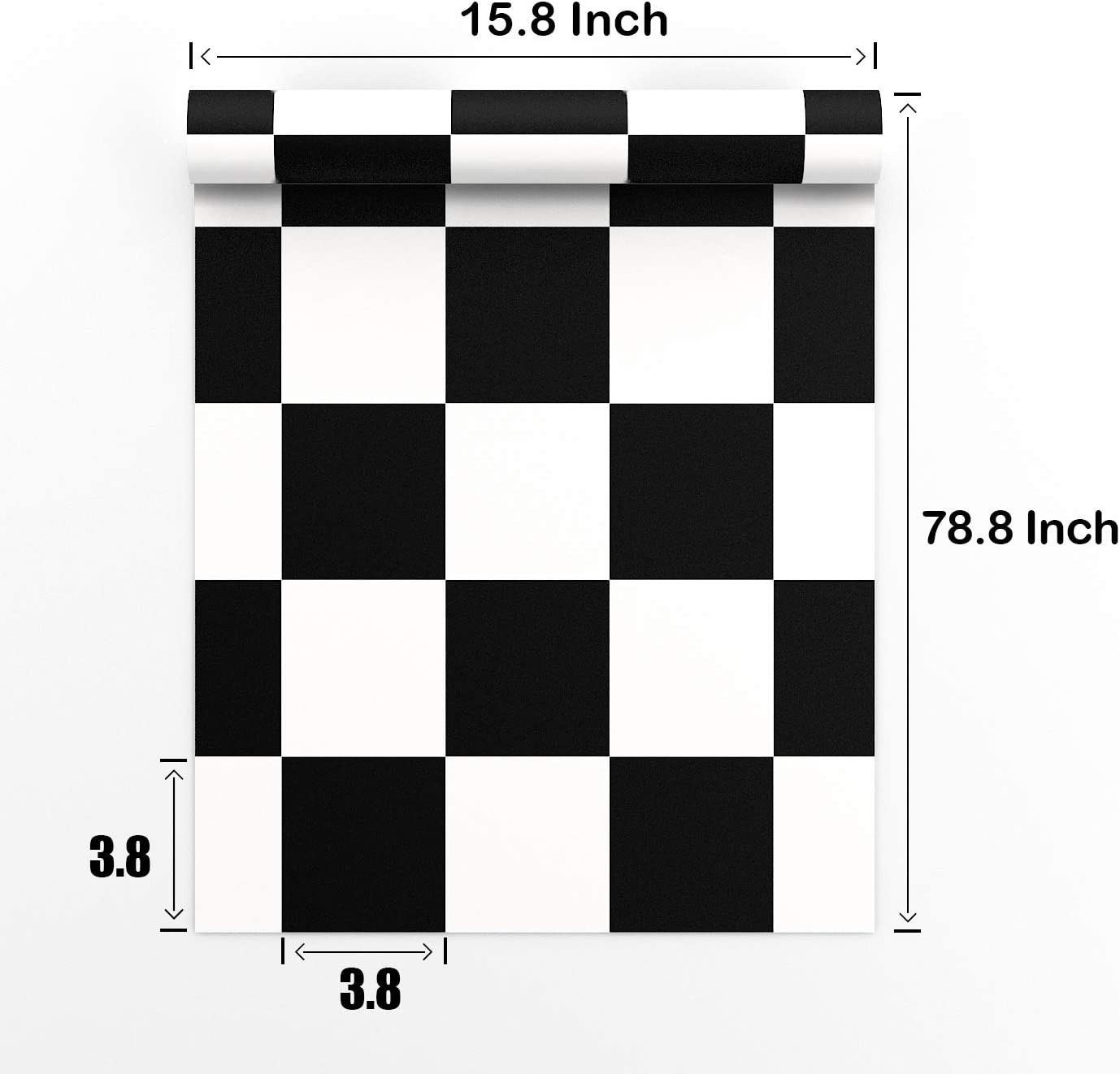 Checkered Black and White Vinyl Flooring Roll 15.8X78.8 in Peel And