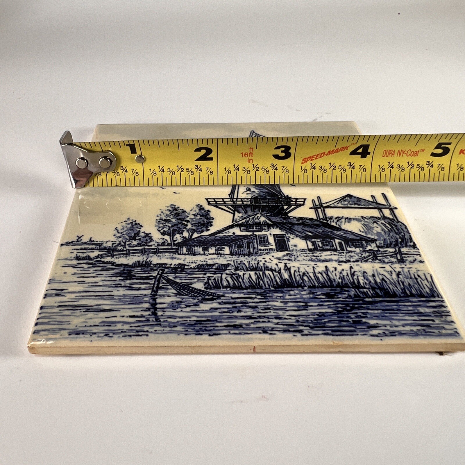Vtg Villeroy & Boch Joa Tile Delft Blue Hand Painted Dutch Windmill