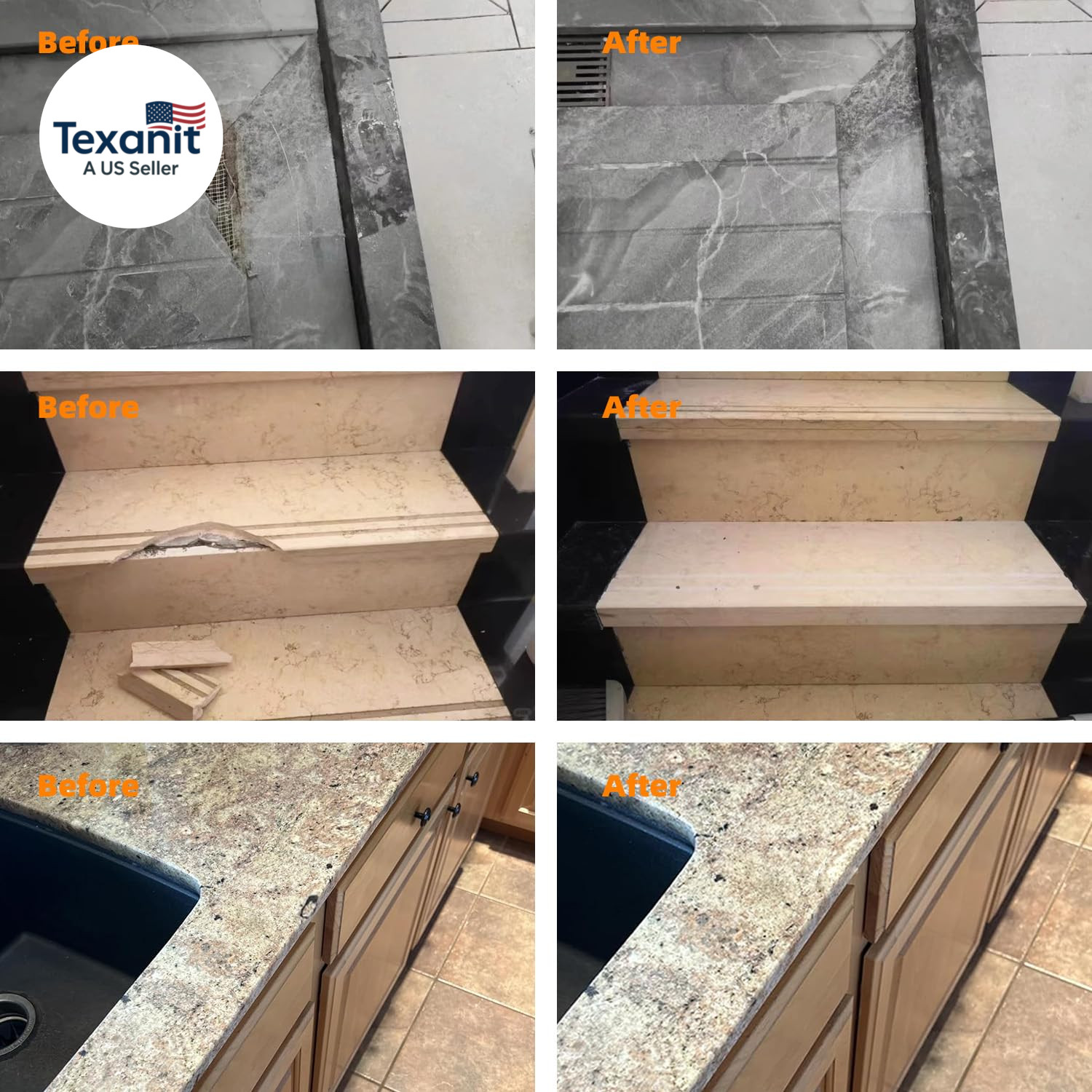 Granite and Quartz Countertop Chip Filler Repair Kit Tile & Fiberglass Porcelain