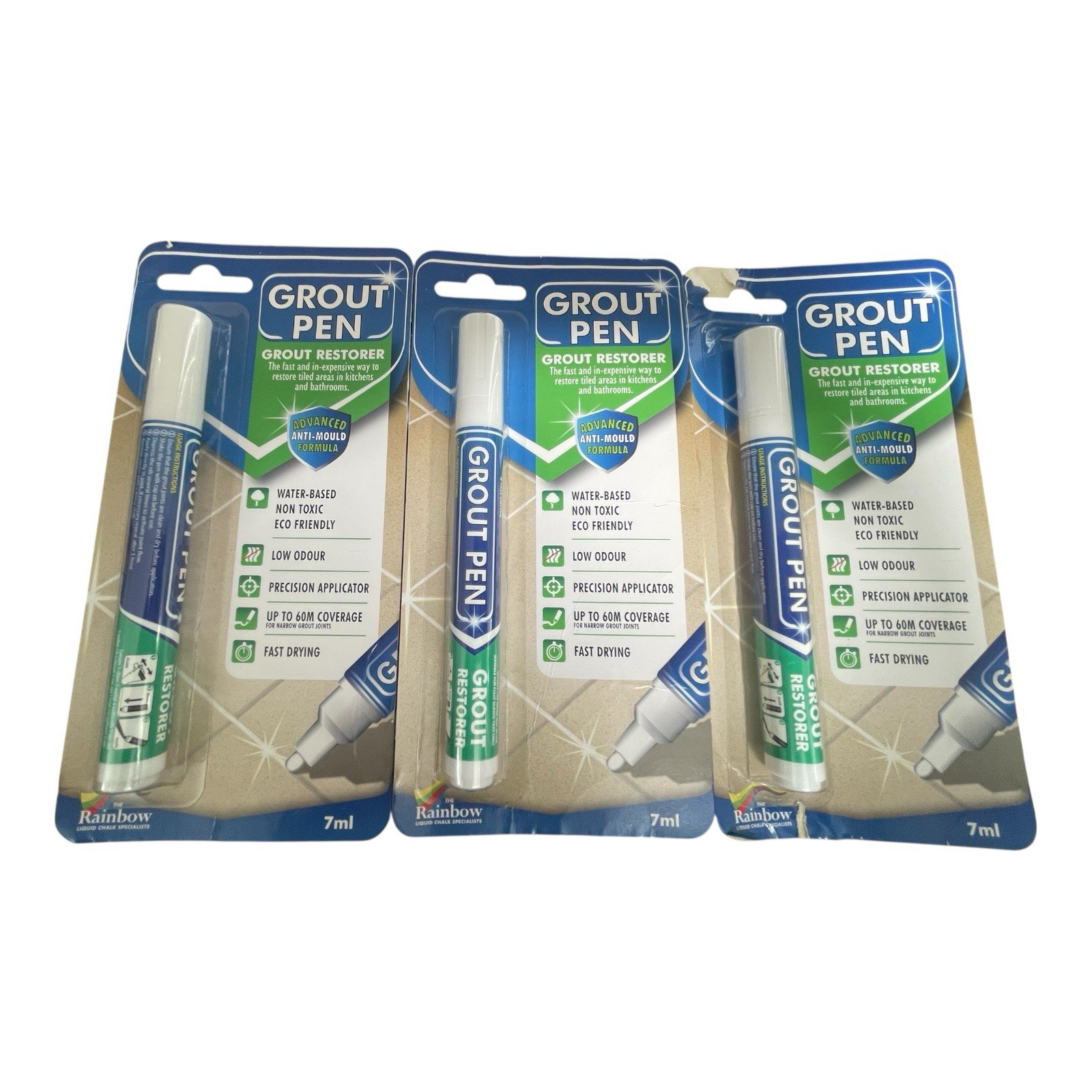 Lot of 3 RAINBOW GROUT RESTORER PEN 7ml – White