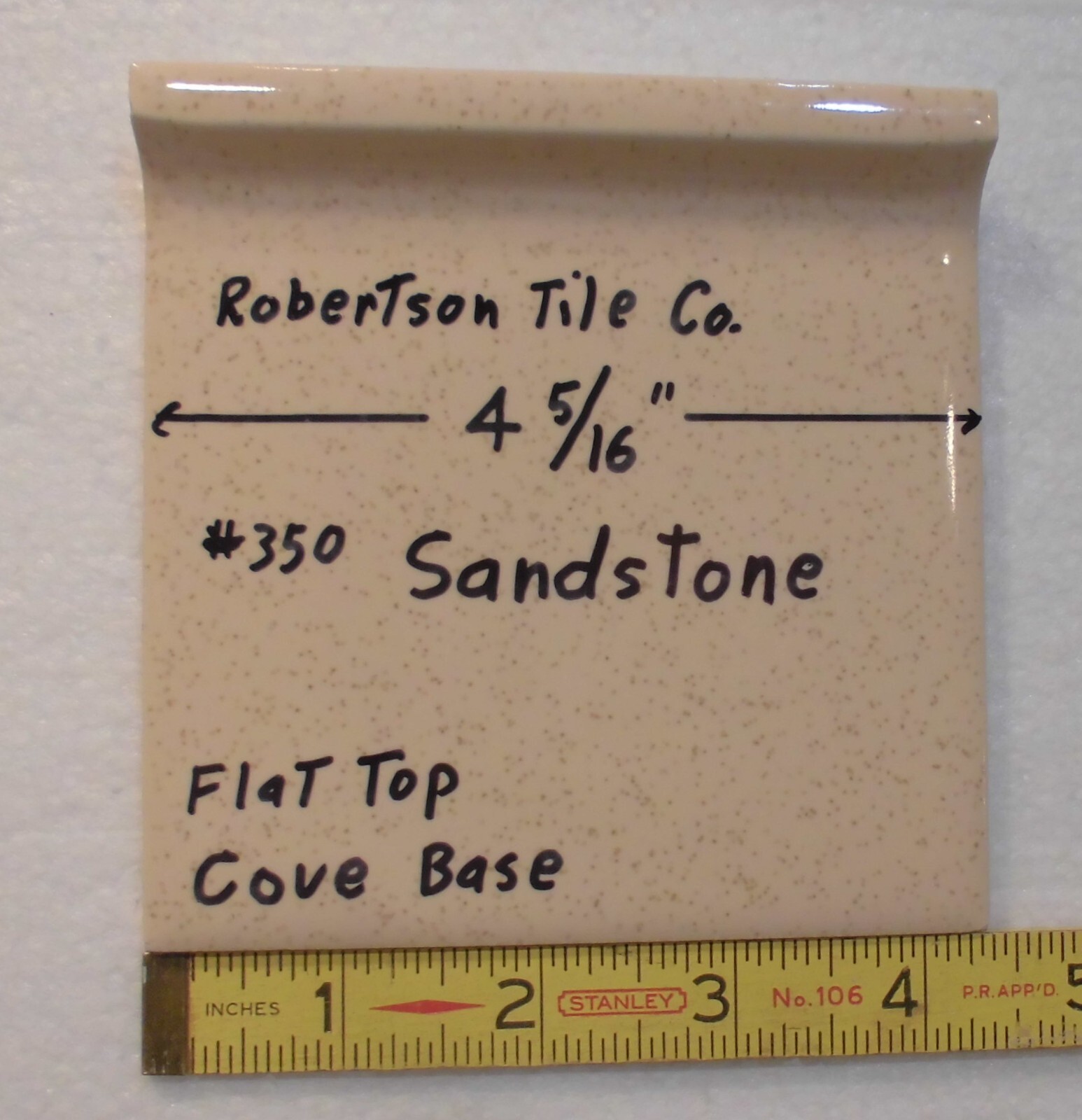 1 pc. Sandstone – Buckwheat: Cove-Base Ceramic Tile 4-5/16″ Robertson Co. Glossy