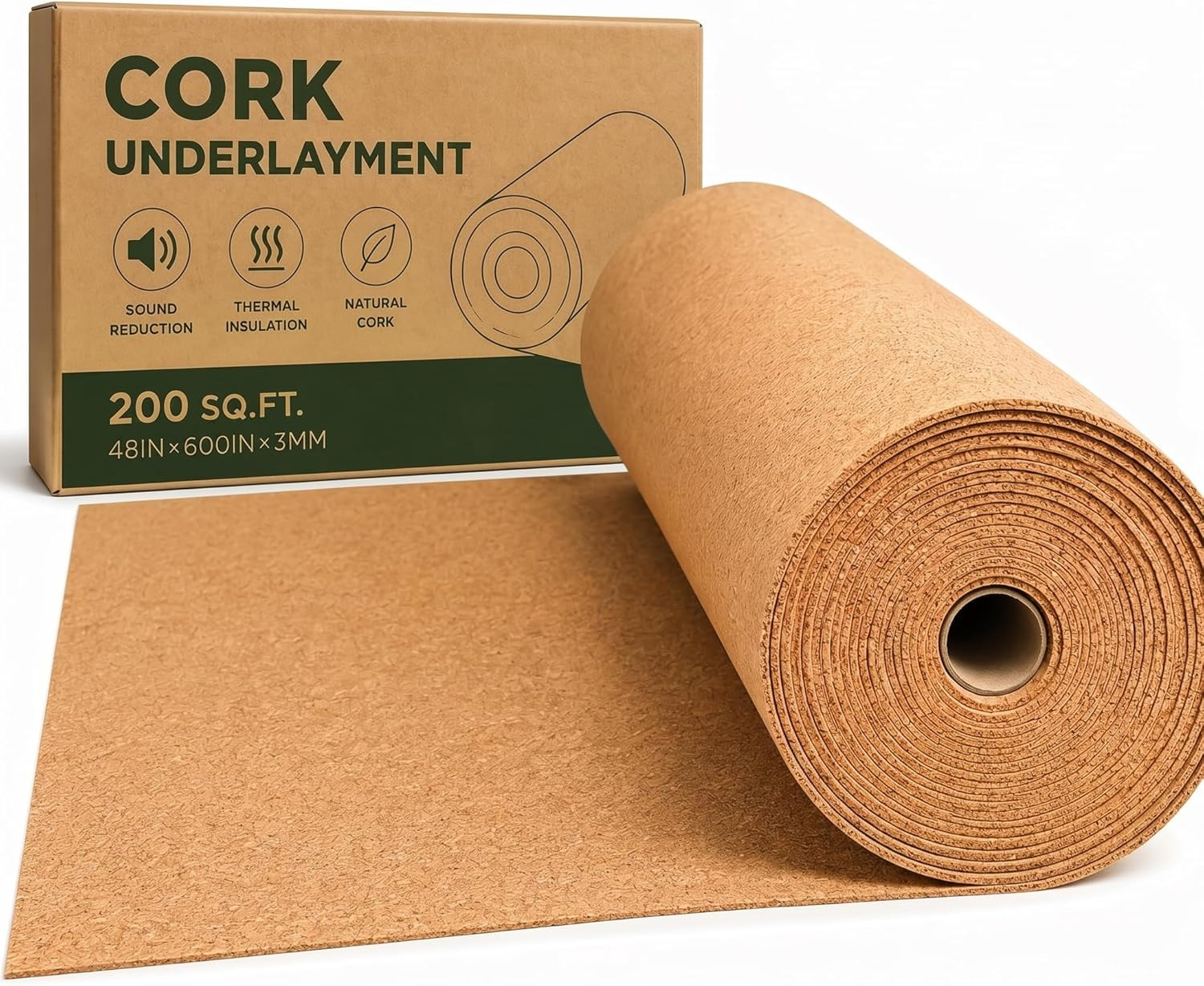 200 Sq. Ft. Cork Roll Cork Mat Roll 48 X 600 Inch Cork Underlayment Roll 1/8 Thi