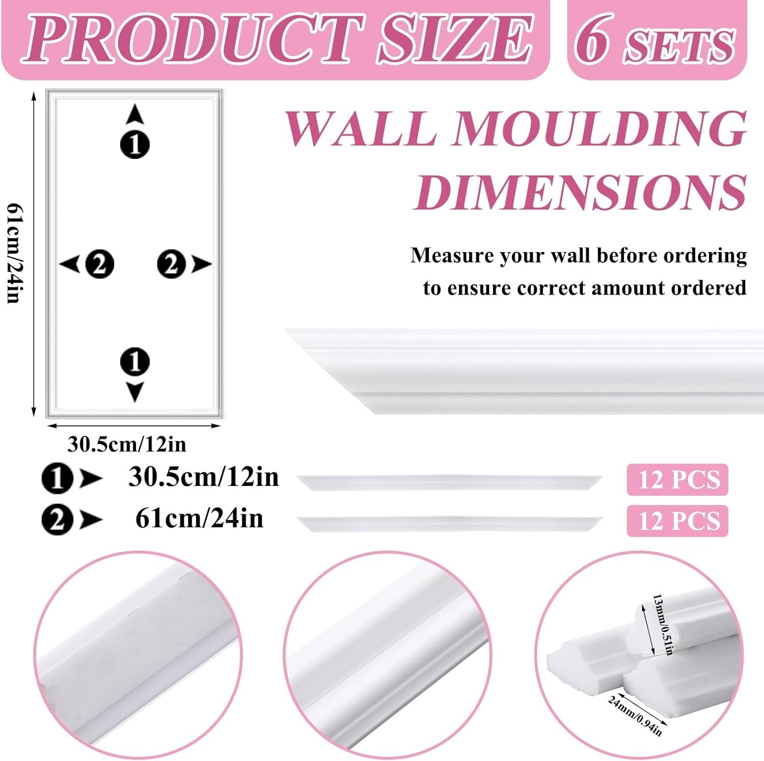 6 Set Accent Wall Molding Kit Premade Wainscoting Panels Wall Molding Peel and S