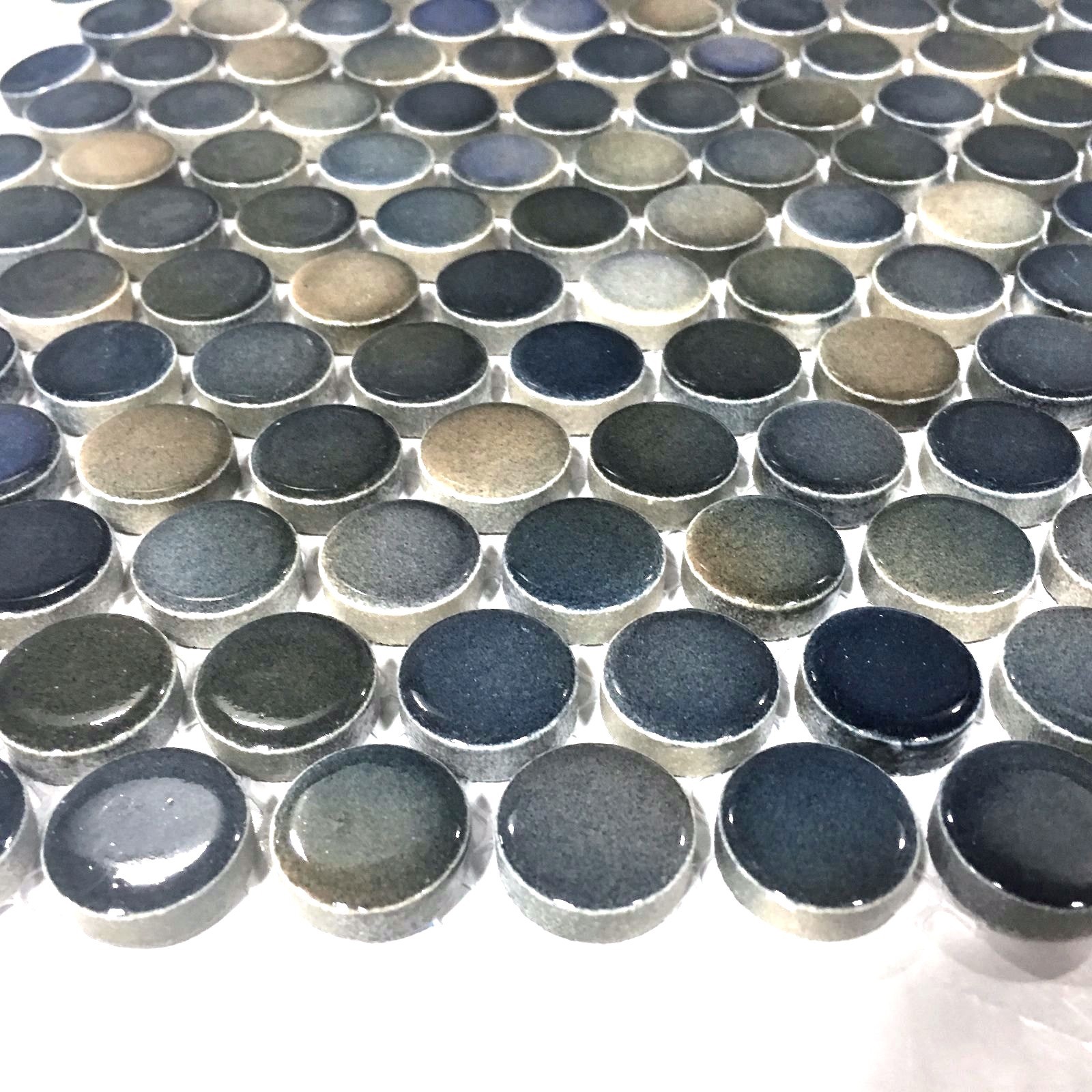 Penny Round 3/4″ Multi Color Blue Porcelain Mosaic Tile (SAMPLE SWATCH 3″X3″)