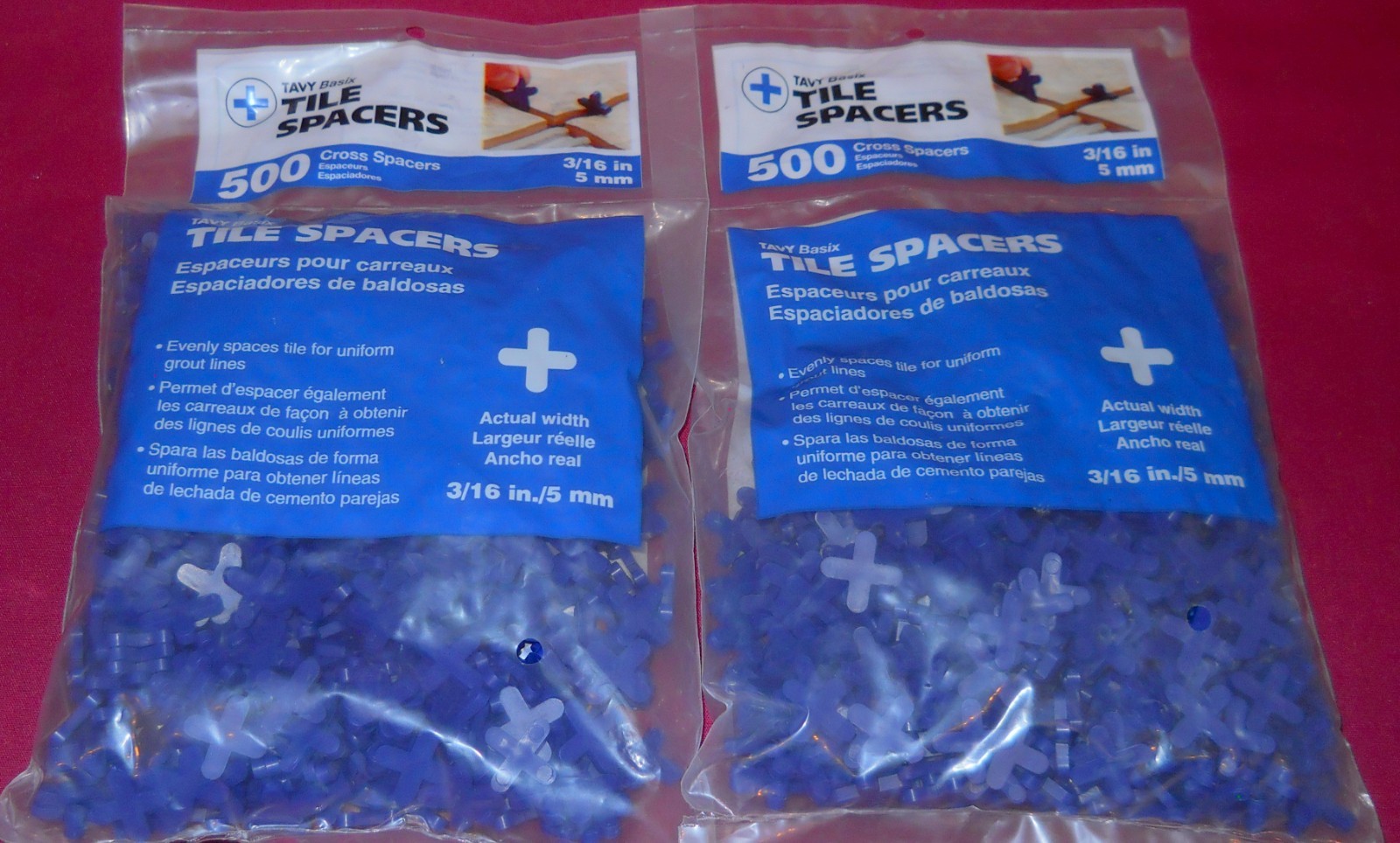 2 TAVY Basix 500-Pack 3/16″/ 5mm Blue Cross Plastic Tile Spacer NEW! FAST SHIP!