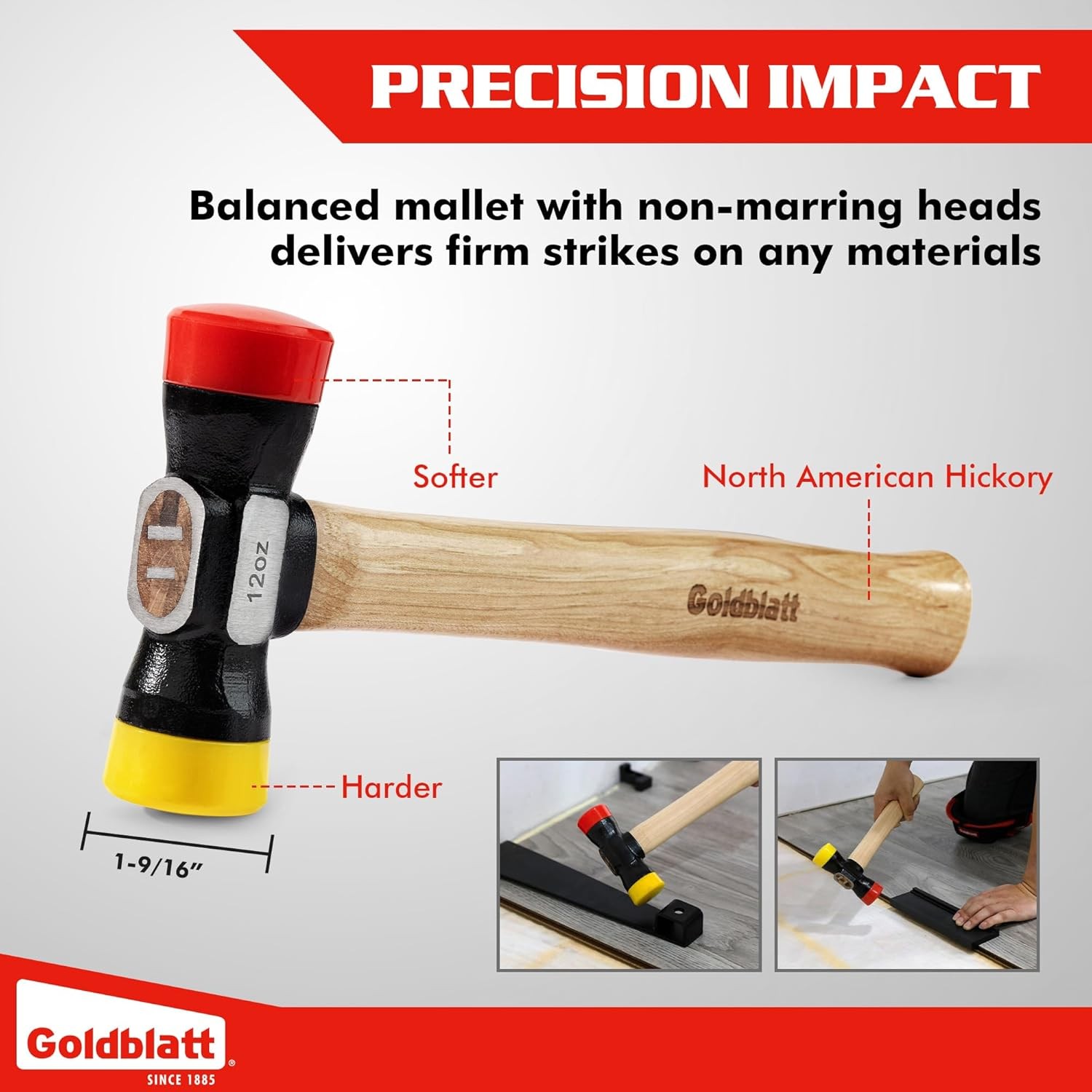 Goldblatt Laminate Wood Flooring Installation Kit Reinforced Double-Faced Mallet
