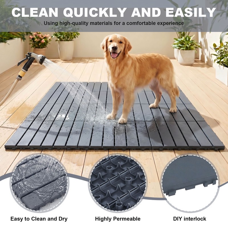 25/50/75PCS Deck Tiles Wood Flooring Interlock For Balcony Patio Outdoor 12″X12″