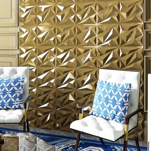 3D Wall Panel Diamond for Interior Wall Décor, PVC Textured 33 Pack 33 Golden