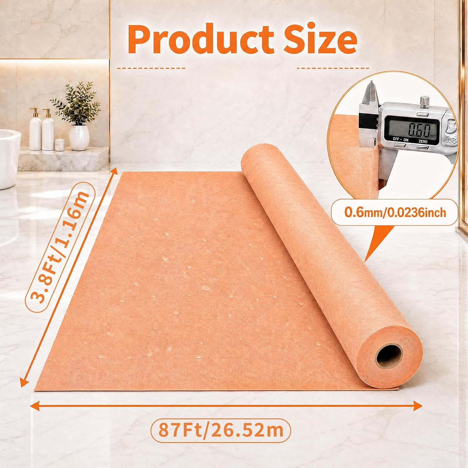 Professional Waterproofing Membrane for Shower, 3.8Ft X 33Ft 23.6 Mils Thick