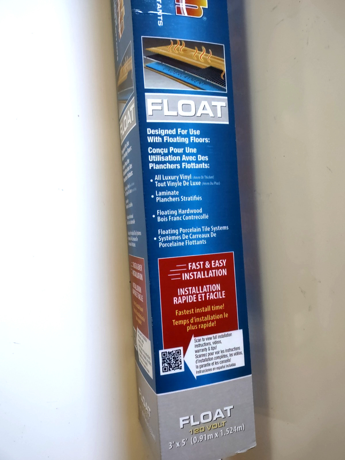QuietWarmth QWARM3X5F120 3 Ft x 5 Ft 120v Radiant Under Floating Floor Heat Mat