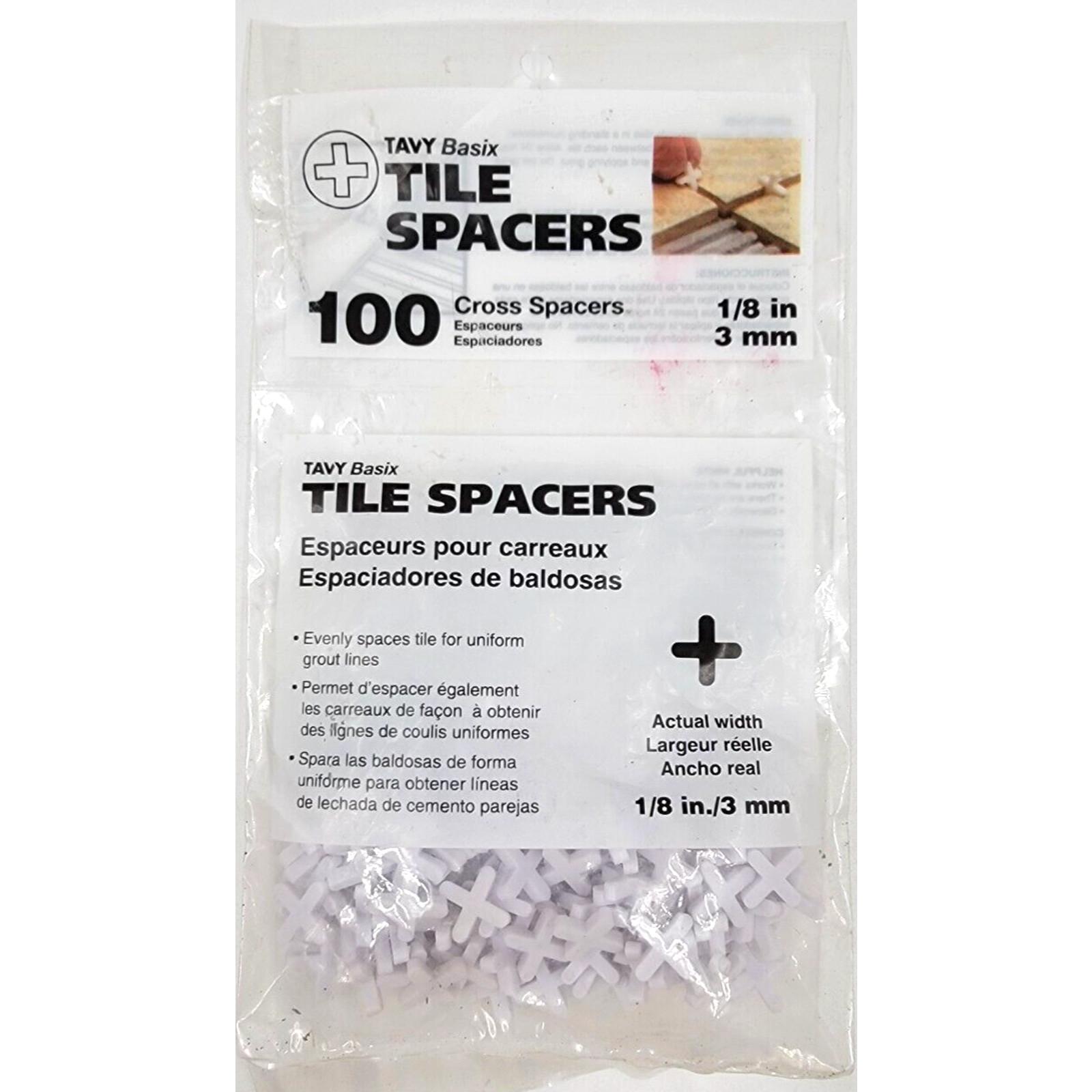 TAVY Basix 1/8″ 3mm Plastic Tile Cross Spacers 100 Count