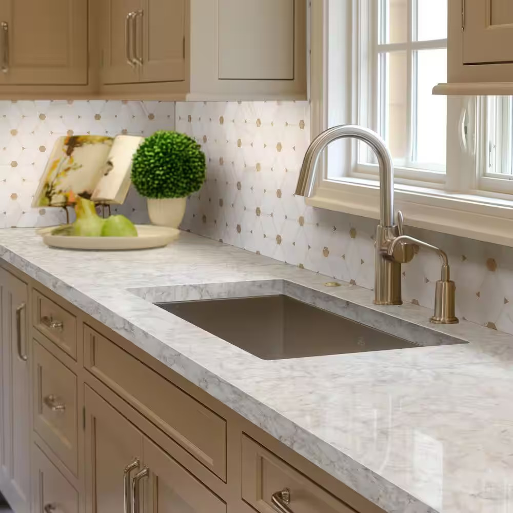 Cecily Creme 11 In. X 12 In. X 0.38 In. Polished Marble Mesh-Mounted Mosaic Floo