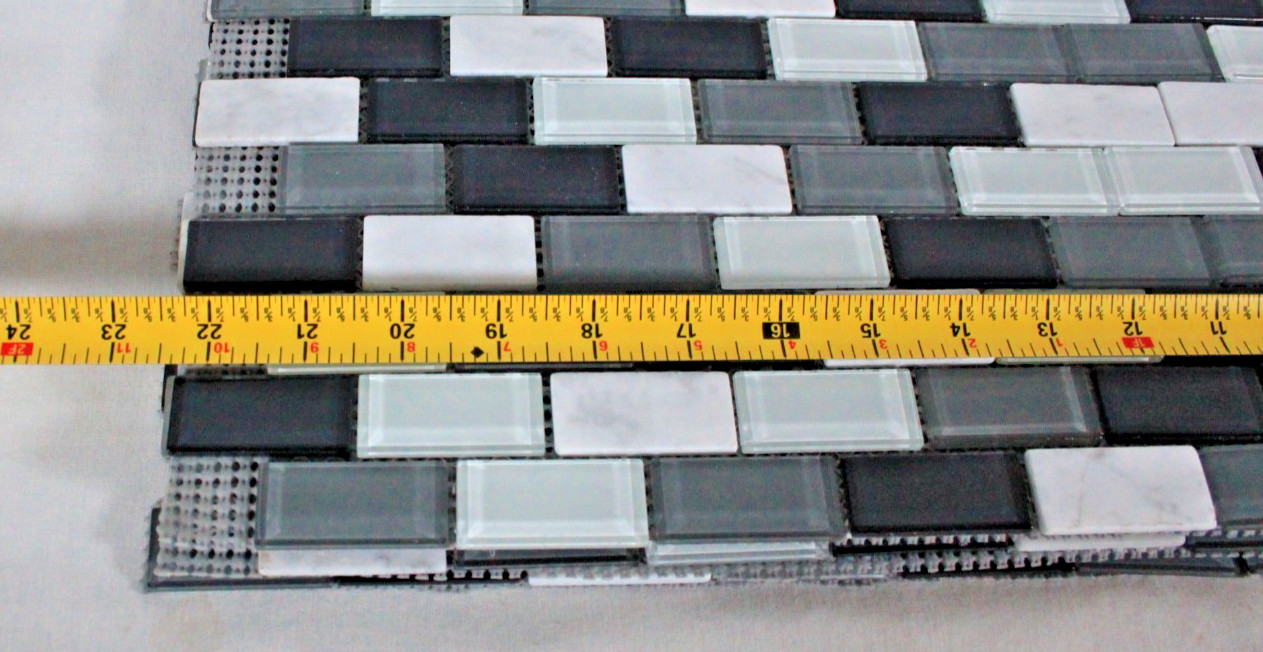 4 SHEETS WHITE, GREY & BLACK GLASS INTERLOCKING MOSAIC WALL TILES 11.5″ X 22.5″