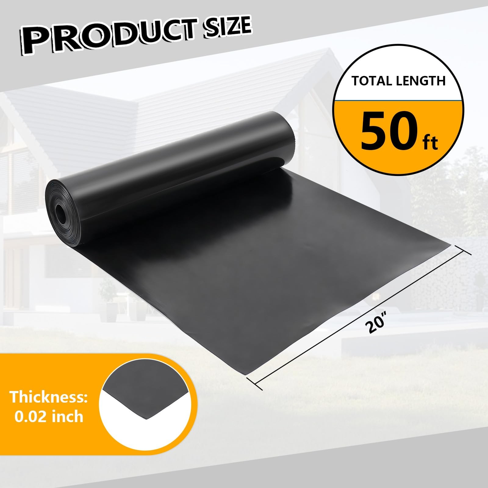 1PCS 50 ft x 20 inches Black Under Deck Drainage System Trough Deck, HDPE Wat…