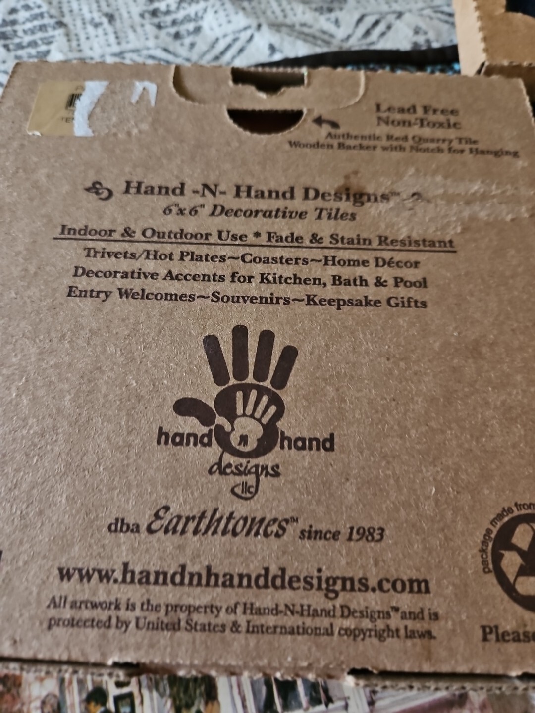 Set Of 3 Hand N Hand Designs USA Hand Glazed Decorative Tiles 6″x6″ NEW