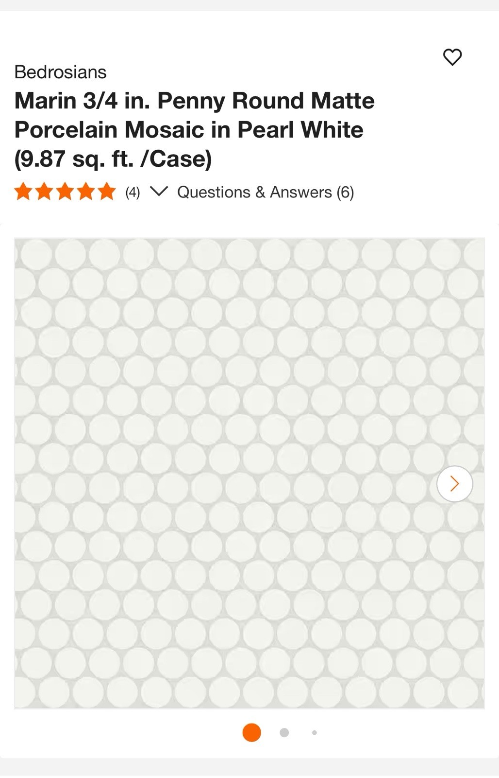 Marin 3/4 in. Penny Round Matte Porcelain in Pearl White. Bedrosians 8 Sheets