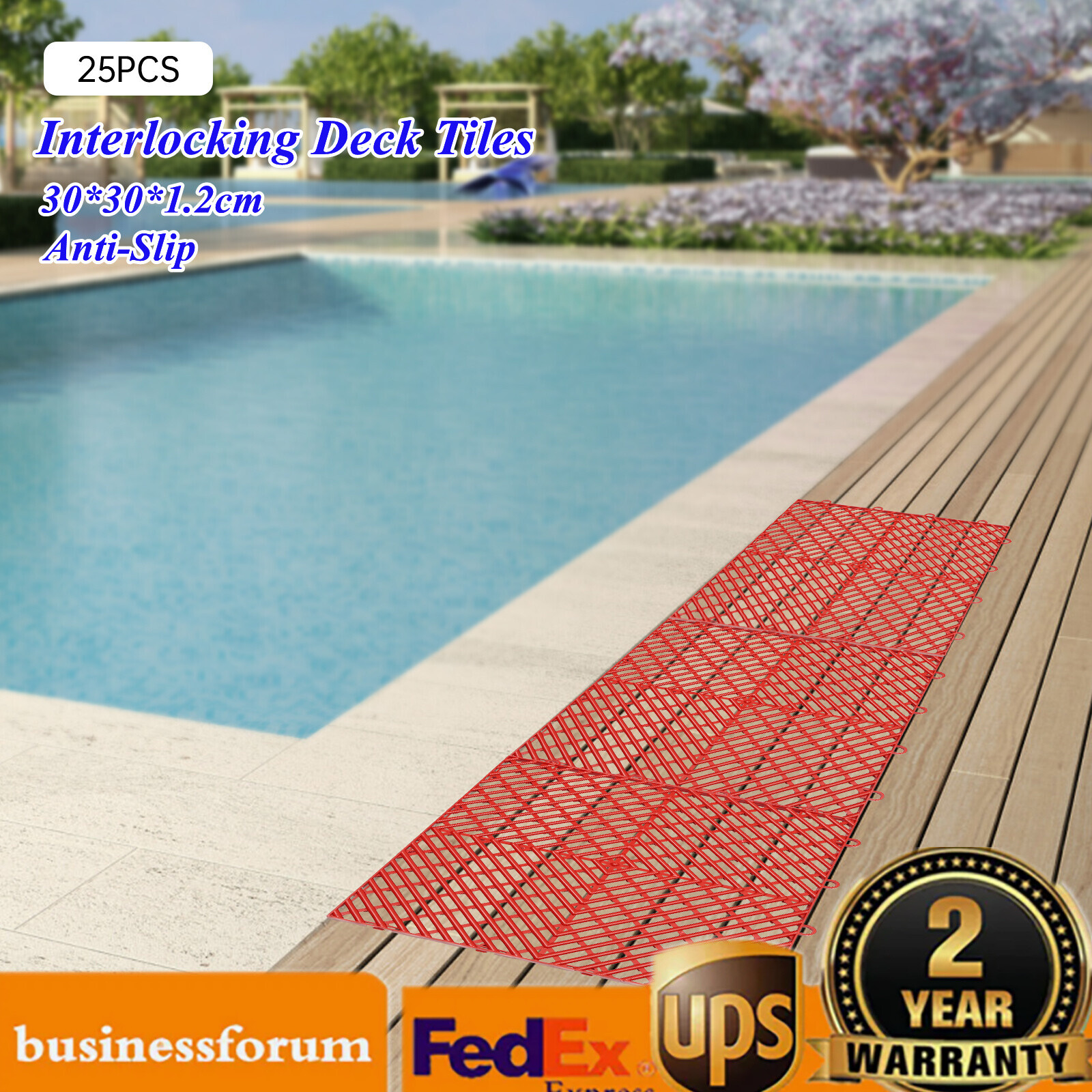 25PCS Interlocking Deck Tile 12*12″ Deck Flooring for Pool Bathroom Patio Garage