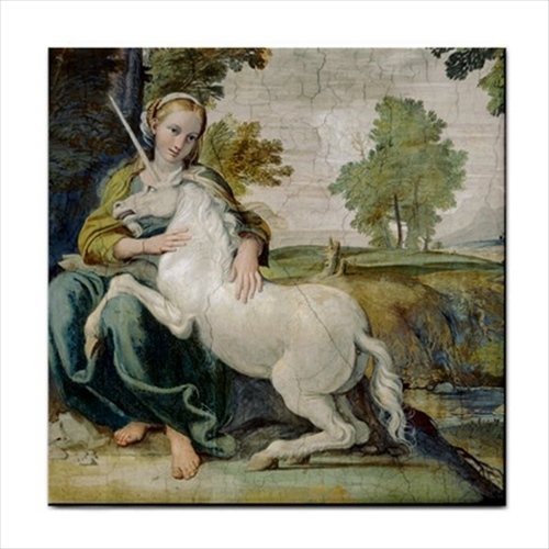 Virgin And Unicorn Ceramic Tile Annibale Carracci Baroque Home Decor Wall Art