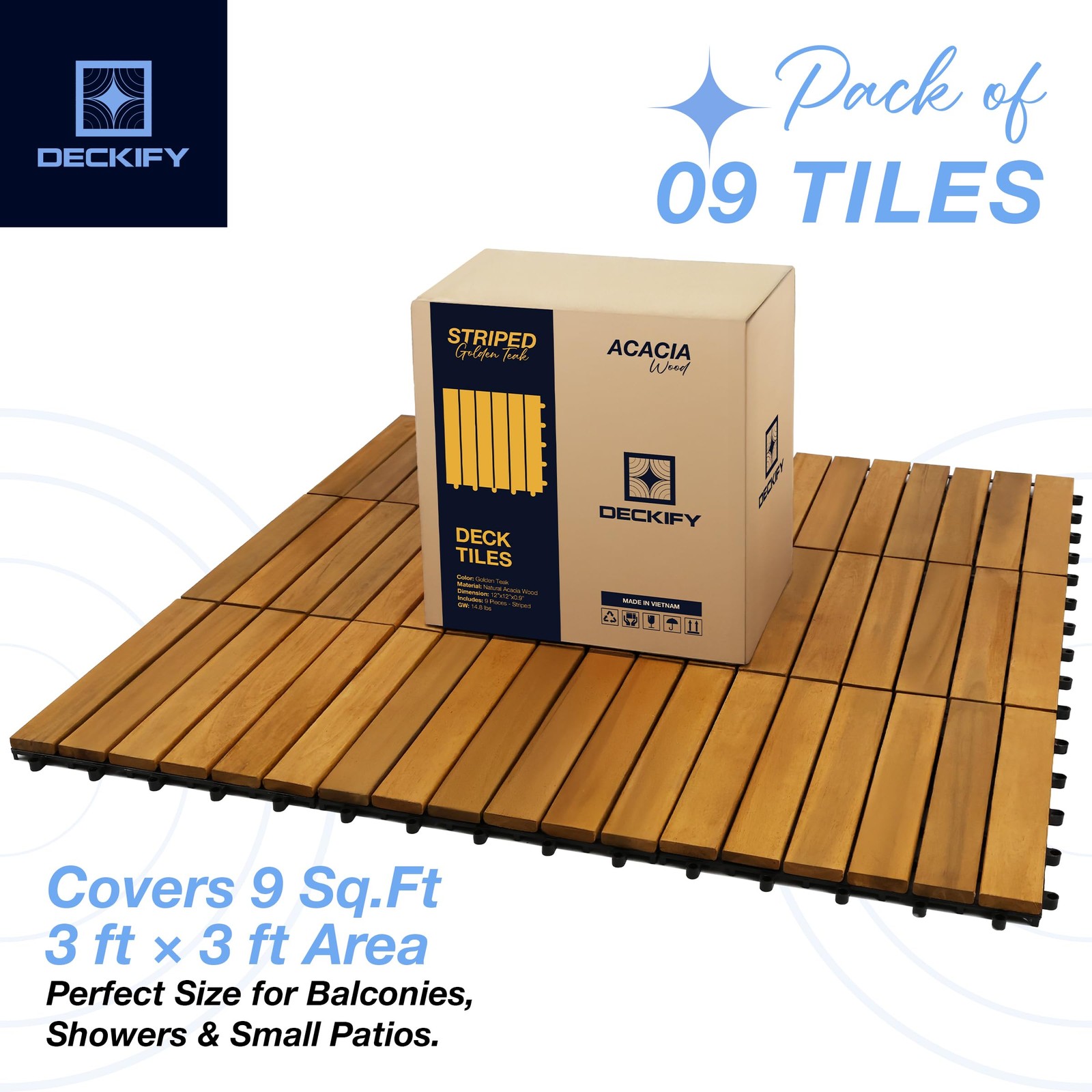 Acacia Wood Interlocking Patio Deck Tiles, 12 x 12 x 0.9 Inch Outdoor Floorin…
