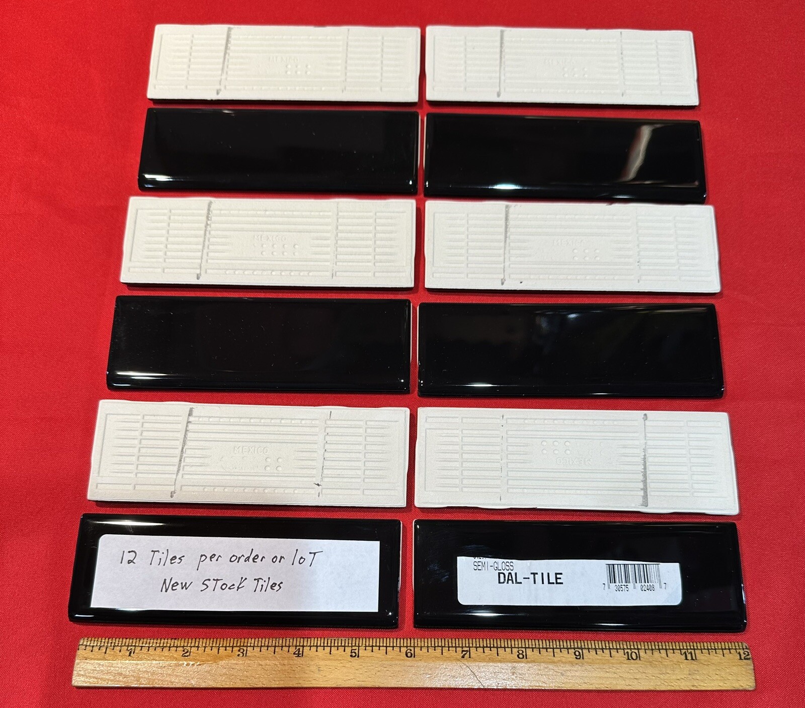 12 pcs. Daltile Gloss Black #K-111… 2″ X 6″ Bullnose Ceramic Tiles, Mint