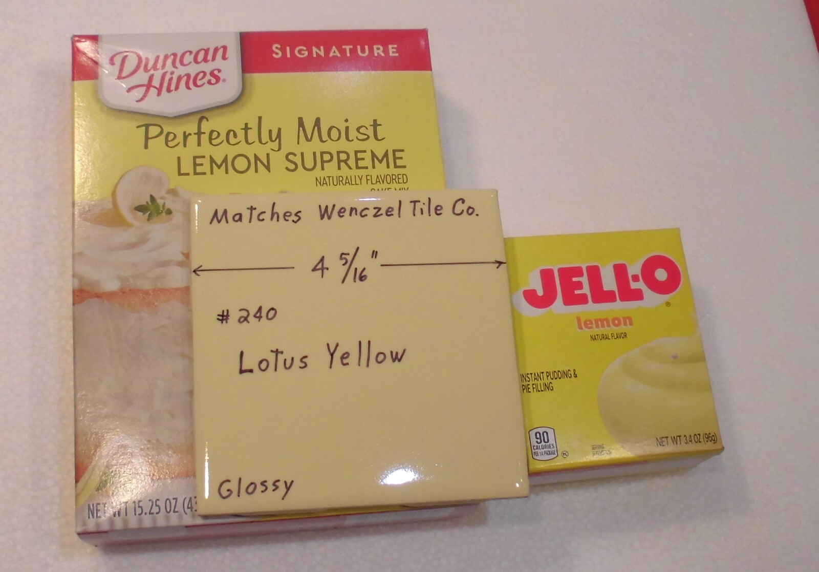 1 pc. Yellow 4-5/16″ Glossy Ceramic Tile: matches Wenczel Co. #240: Lotus Yellow