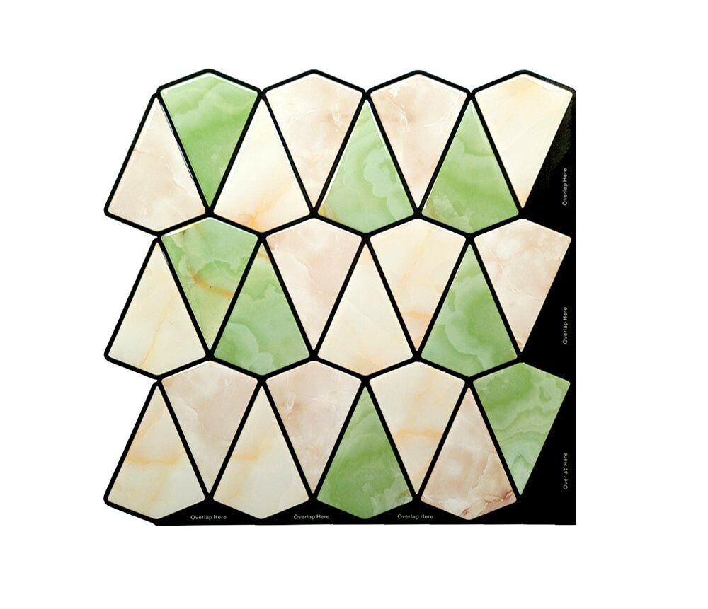 Mosaicowall 3D Diamond Peel and Stick Tiles for Wall Beige and Light Green Stick
