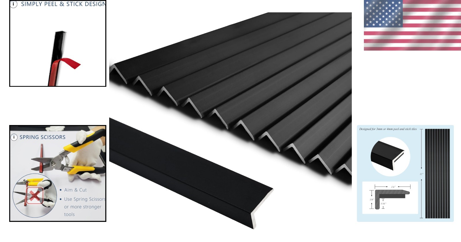 10-Pack 12-Inch Matte Black Peel and Stick Aluminum Trim for Elegant Decor