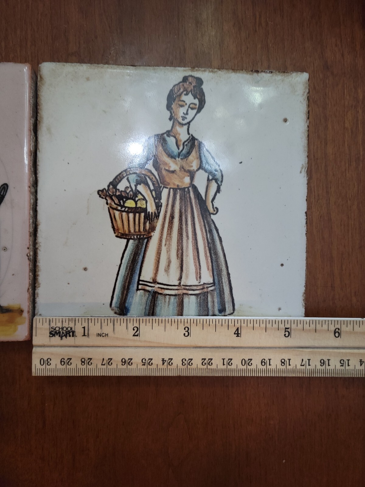ANTIQUE European Italy Art lady ceramic porcelain Handpainted tiles Salvage