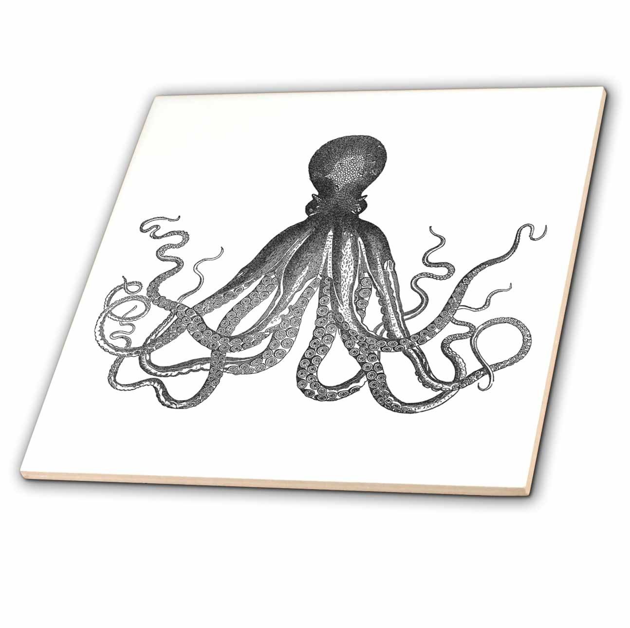 3dRose Vintage Octopus Cthulhu Kraken 6in Ceramic Tile Nautical Sea Squid