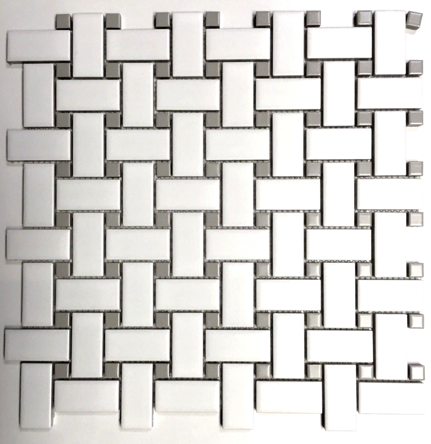 1 x 2 White Gray Basketweave Porcelain Mosaic Floor Wall Backsplash Kitchen