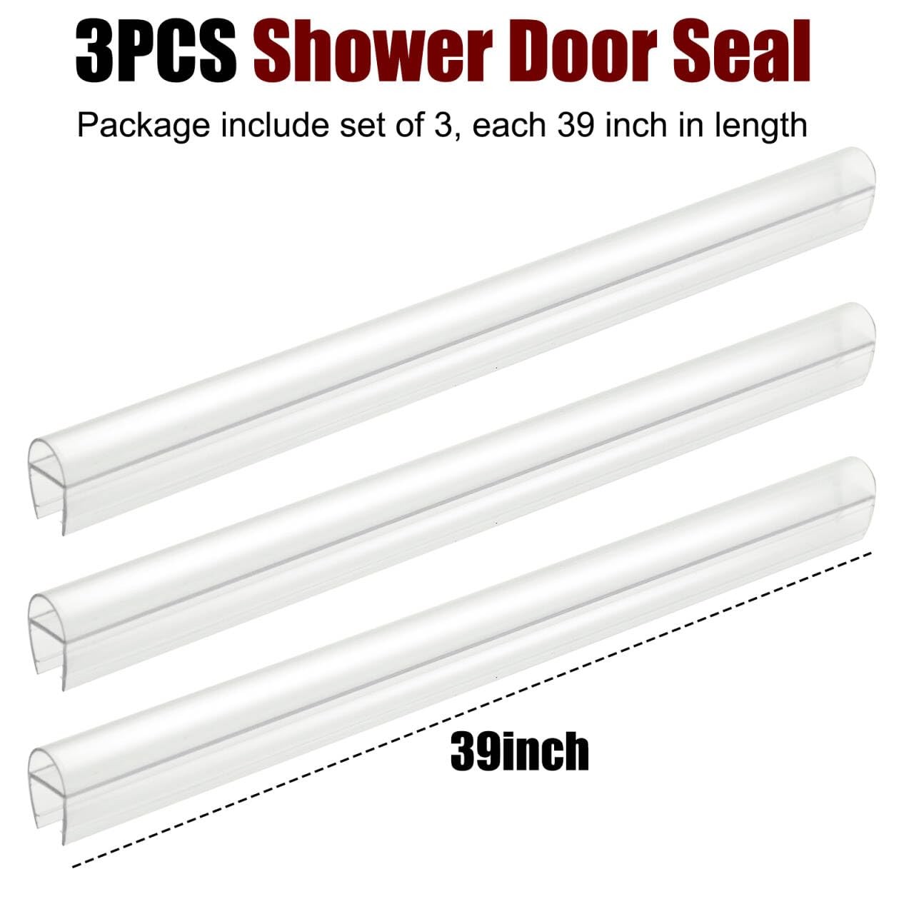 3PCS x 39 Inch Shower Door Seal for 5/16”(8mm)- For Side, Clear