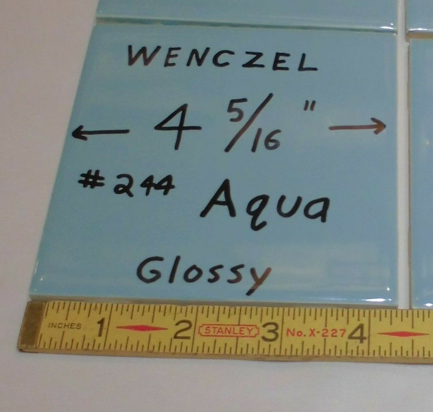 1 pc. Glossy Ceramic Tile *Blue-Green* by Wenczel Tile Co. 4-5/16″ Aqua Color