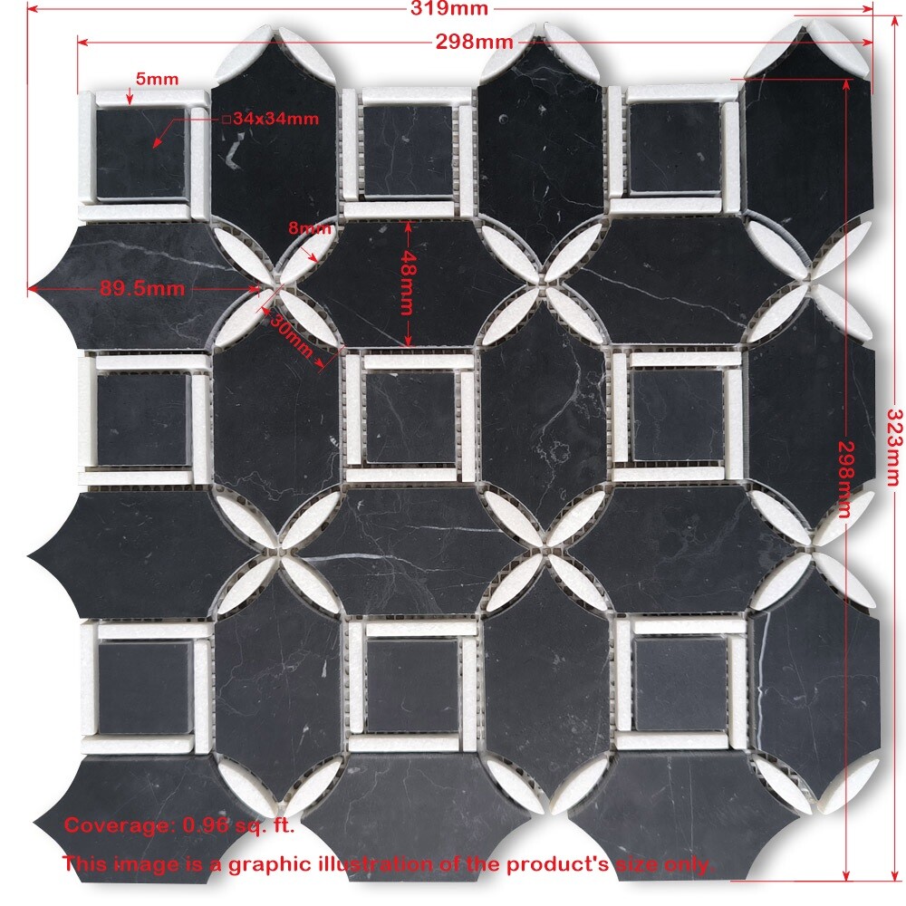 N9K5XH Nero Marquina Black Marble Geometric Flower Star Grid Marble Honed