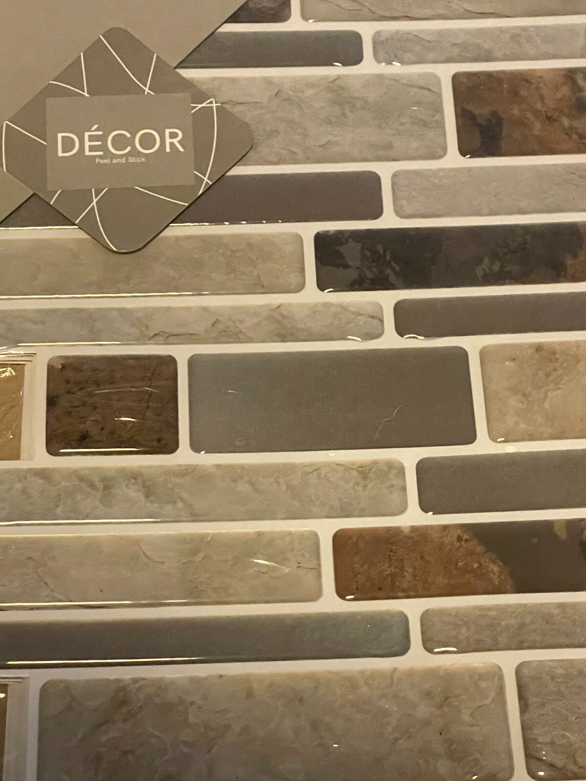 Decor Peel and Stick Mosaics Natural Linear faux tiles 5 pack