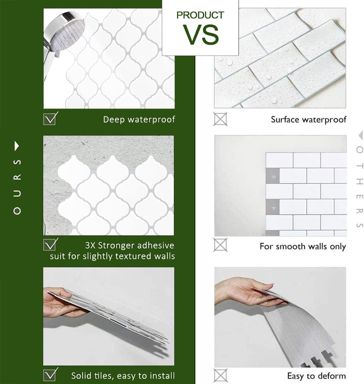 STICKGOO Arabesque Peel and Stick Backsplash, 12”X12” Vinyl Backsplash Tile for