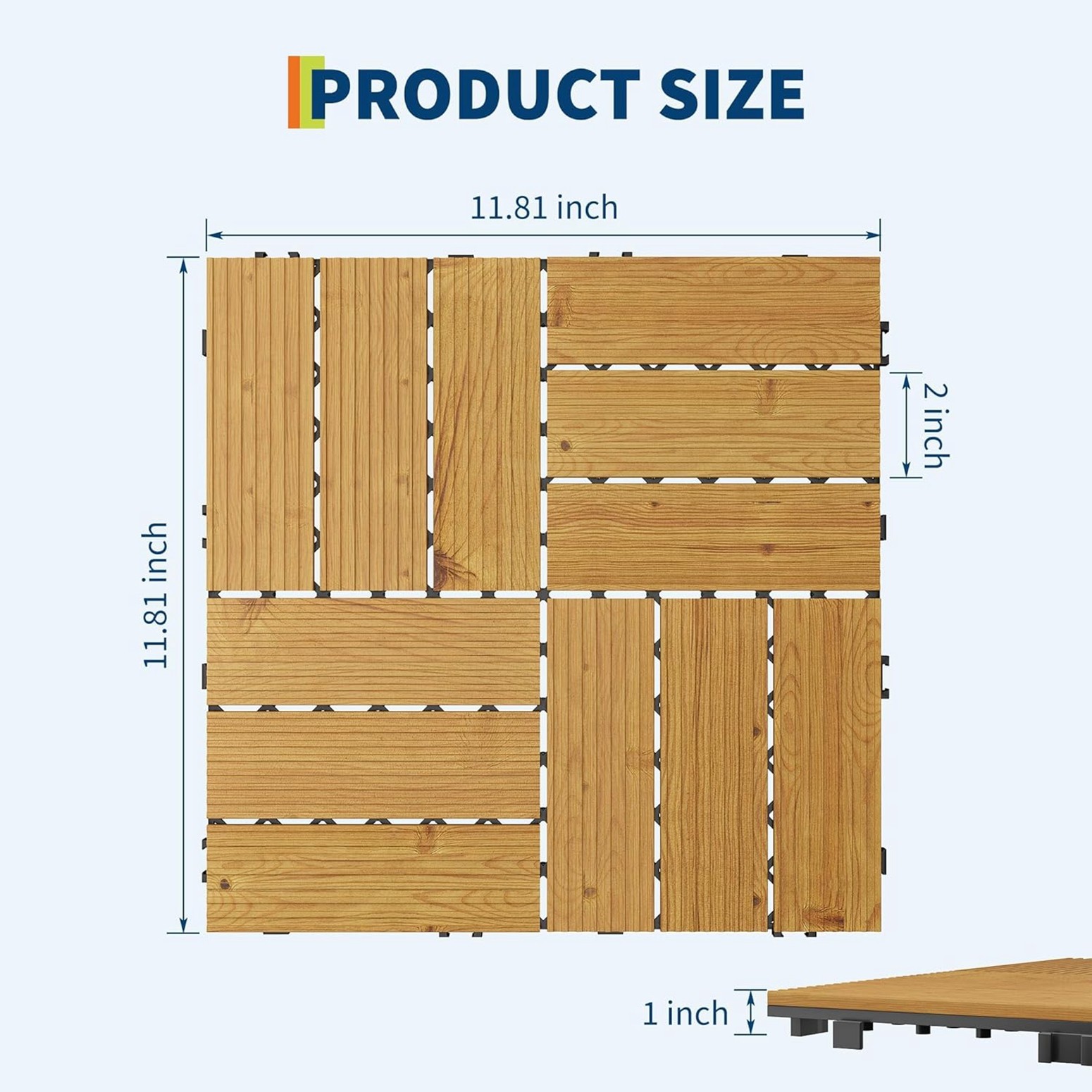 GRAVEE 22Pcs Acacia Wood Deck Tile 12″x12″ Outdoor Indoor Interlocking Flooring
