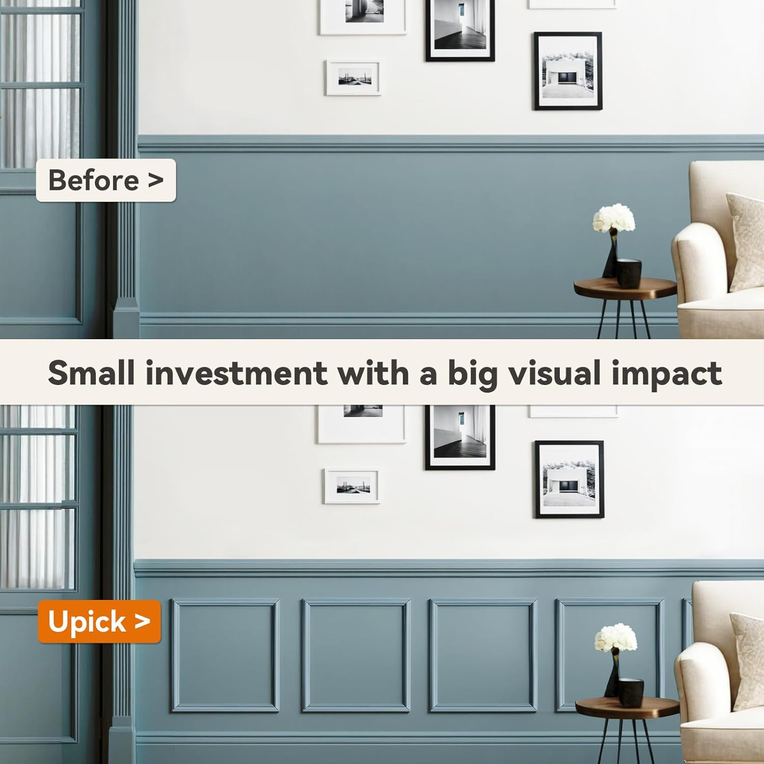 Peel and Stick Wall Molding Kit – Paintable Wainscoting Panels (3-Frame Set)
