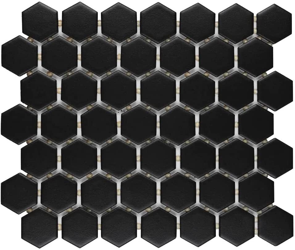 1.5″ Black Matte Hexagon Wall Floor Tile Kitchen Backsplash Bathroom