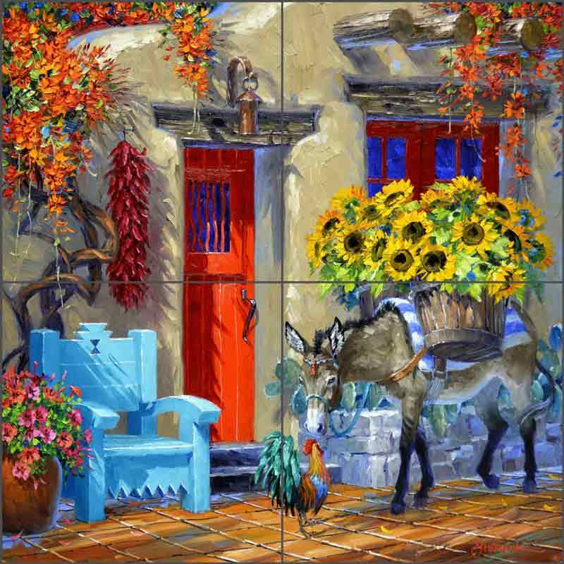 Burro Rooster Tile Backsplash Senkarik Southwest Art Ceramic Mural MSA202