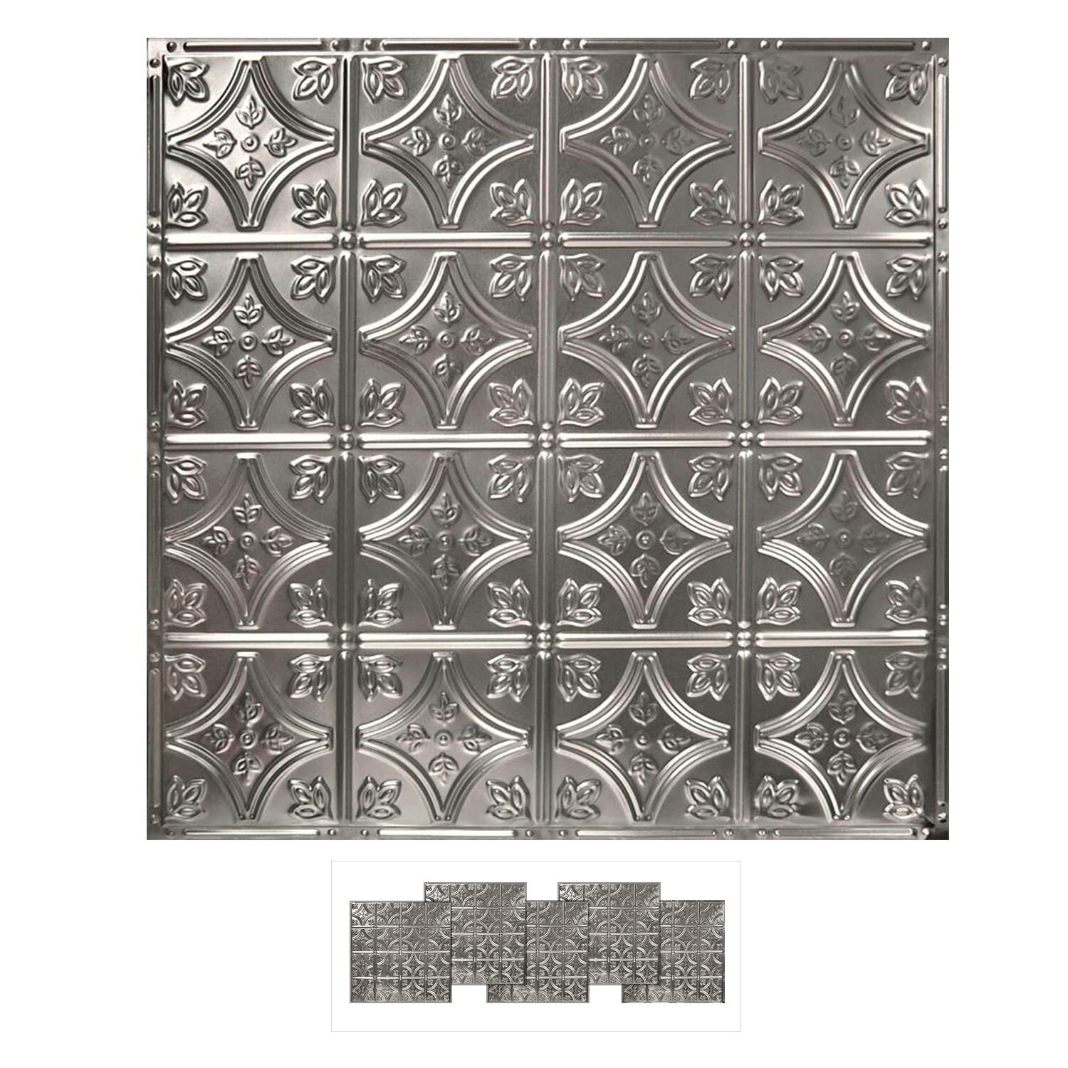 5 Pack Kit 24″ X 24″ 100% Tin Nailup Ceiling Tiles | Pattern #3 Stainless Unfi
