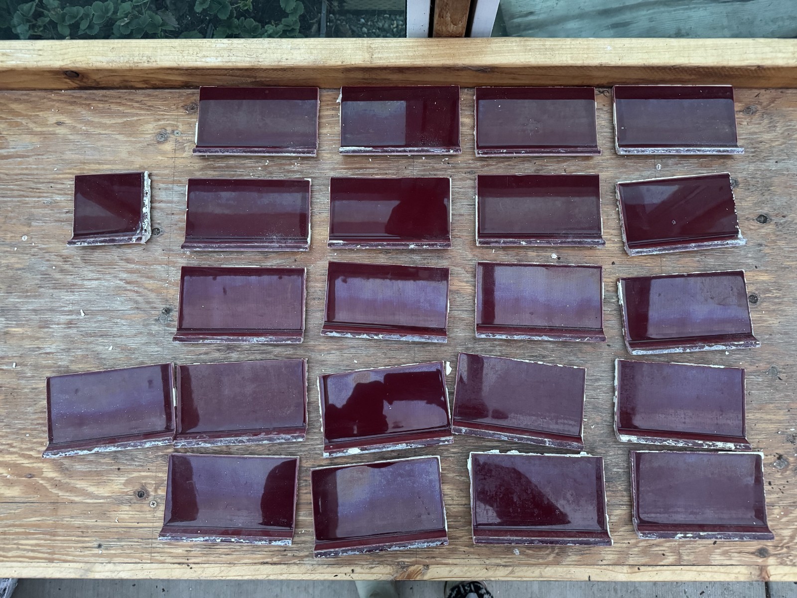 Vintage Mid Century Gladding McBean Pink & Burgundy ceramic tiles various sizes