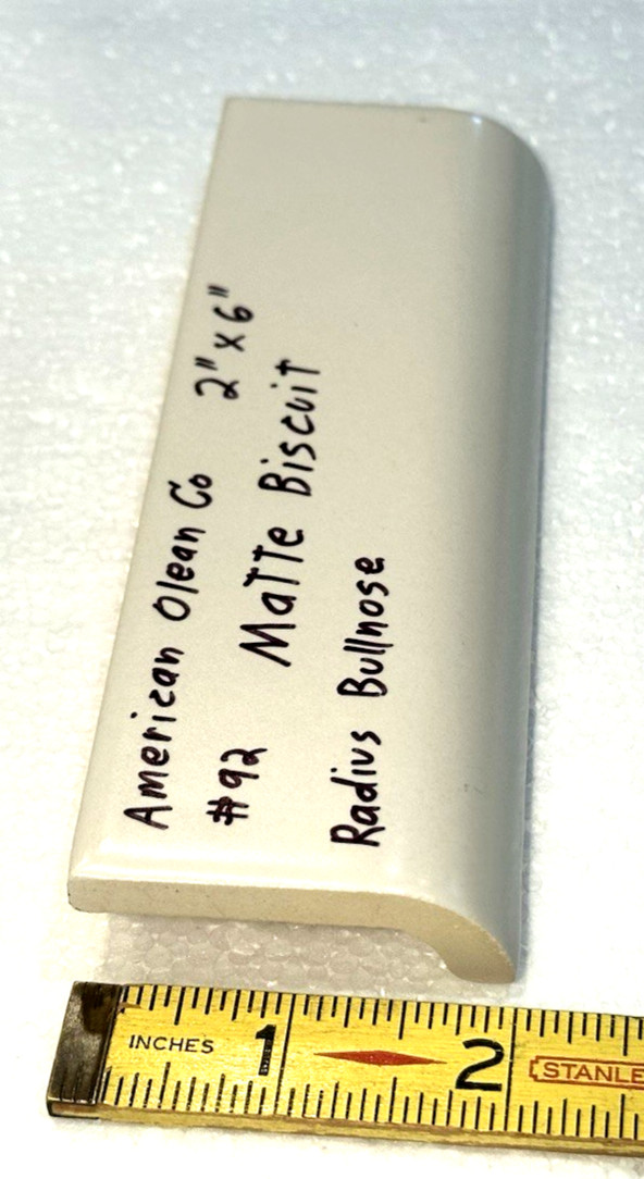1 pc. Matte Biscuit: Ceramic Radius Bullnose Tile by American Olean Co. 2″ X 6″