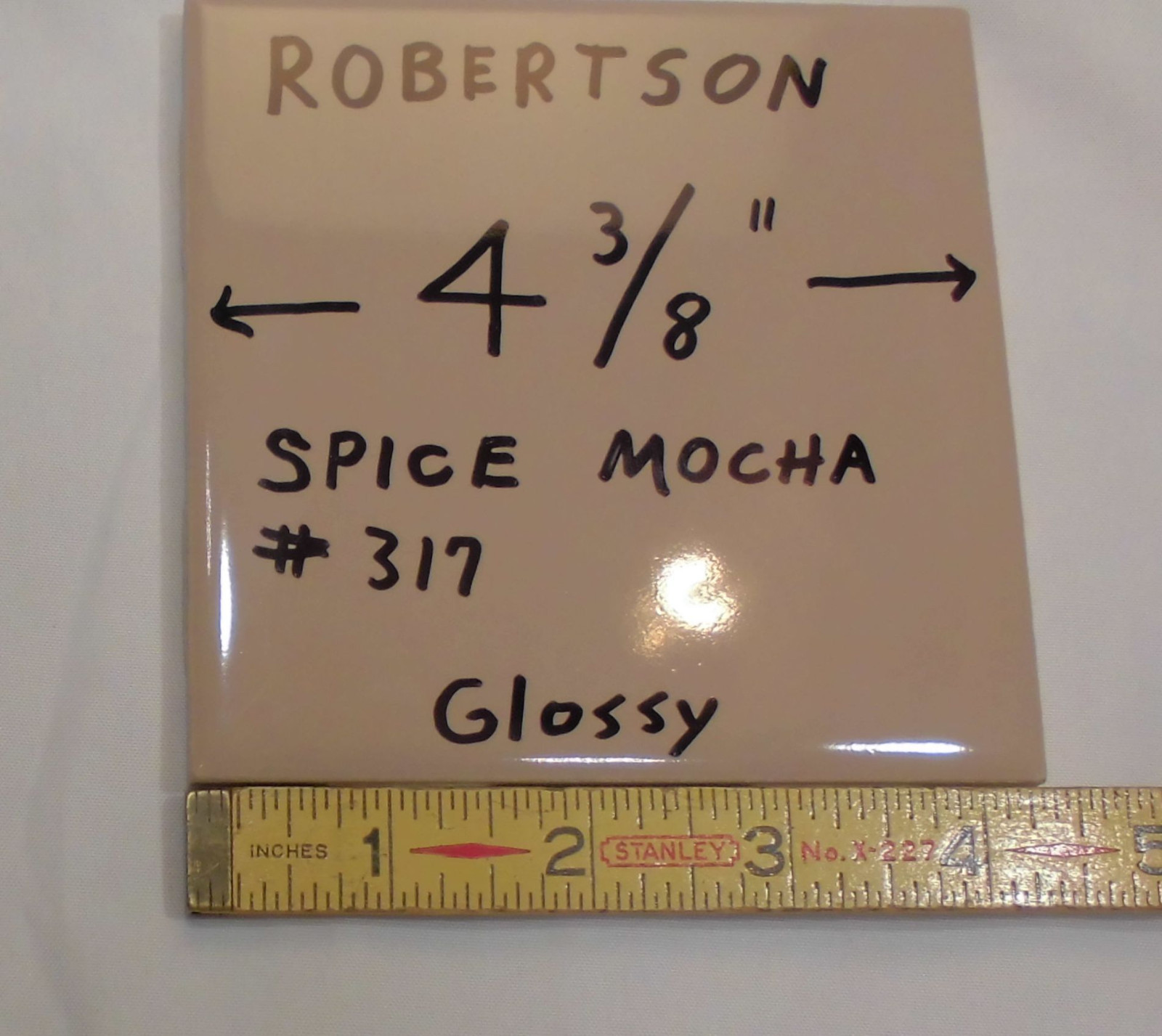 1 pc. Vintage Glossy Ceramic Tile *Spiced Mocha – Light Brown* 4-3/8″ – 4-5/16″
