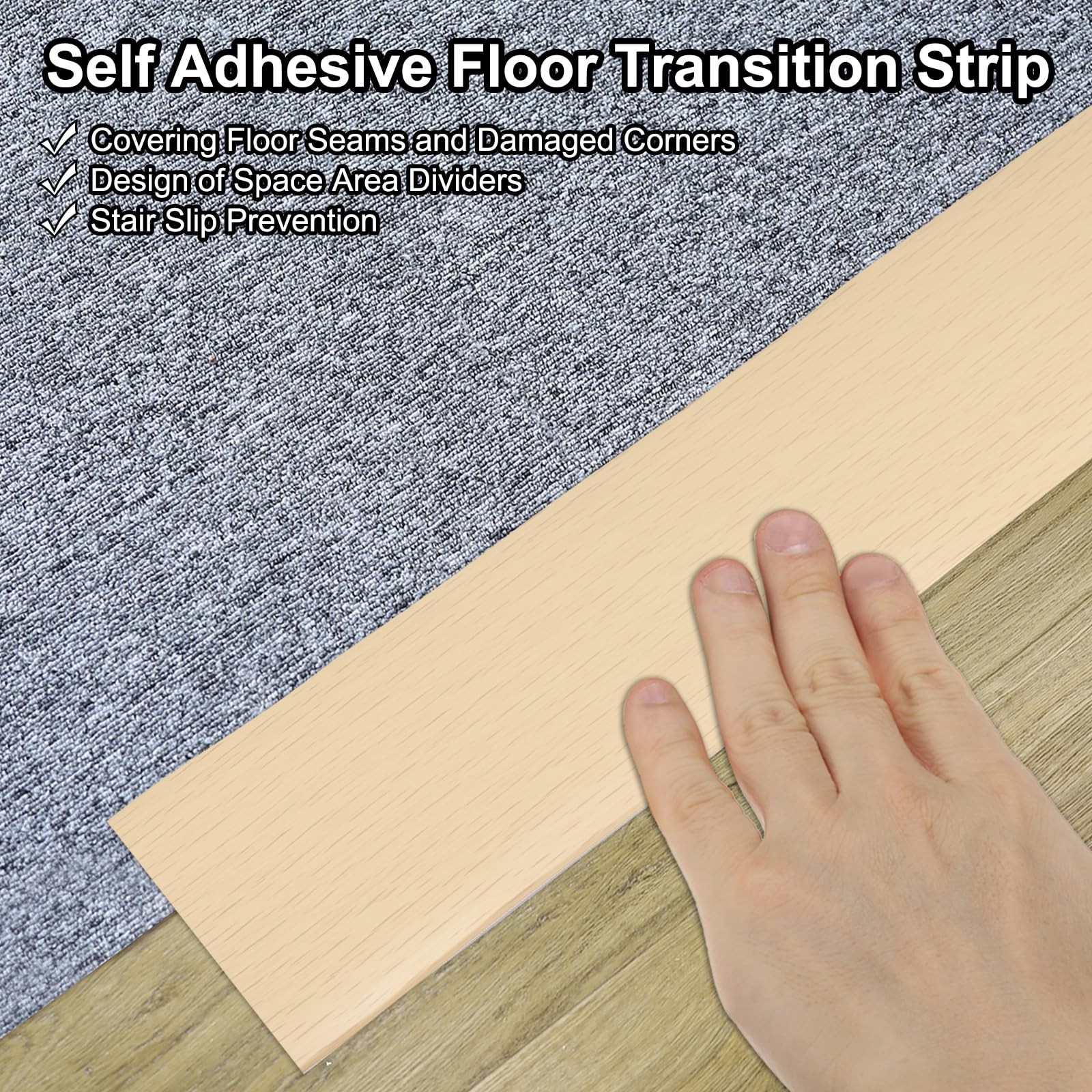 PATIKIL 20ftx2″ Vinyl Self-Adhesive Floor Transition Strip Flat Divider Maple