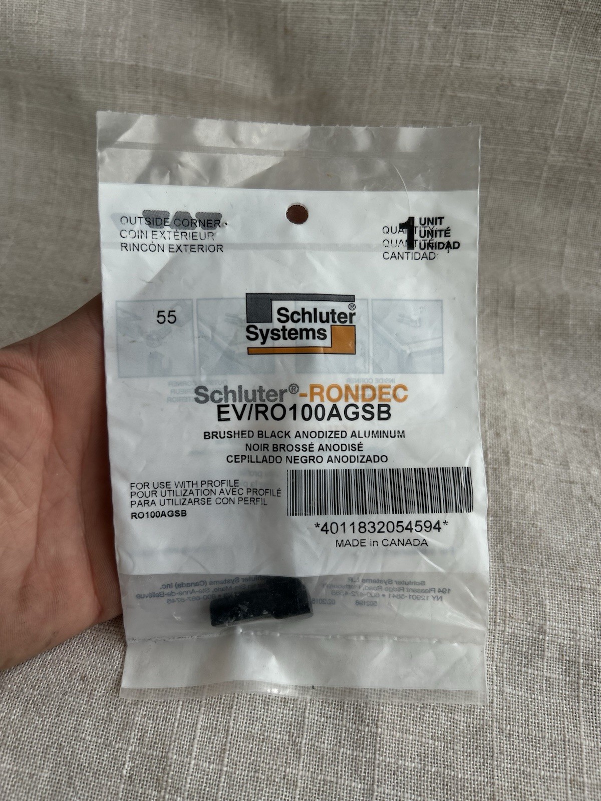Schluter RONDEC Outside Corner EVIRO100AGSB Black Anodized Aluminum Trim NEW